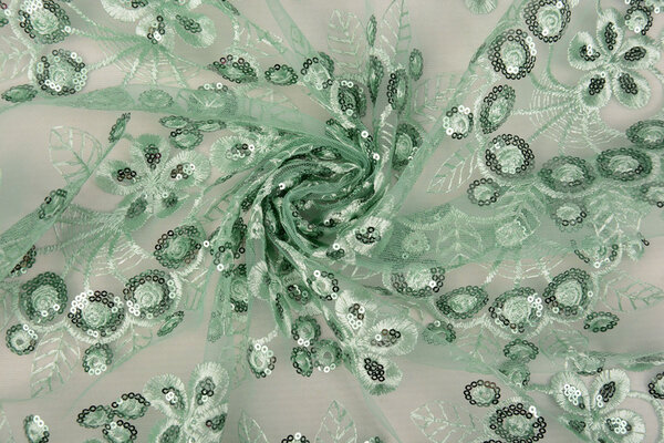 Mesh Embroidered Sequins Rosetta Old Mint Green