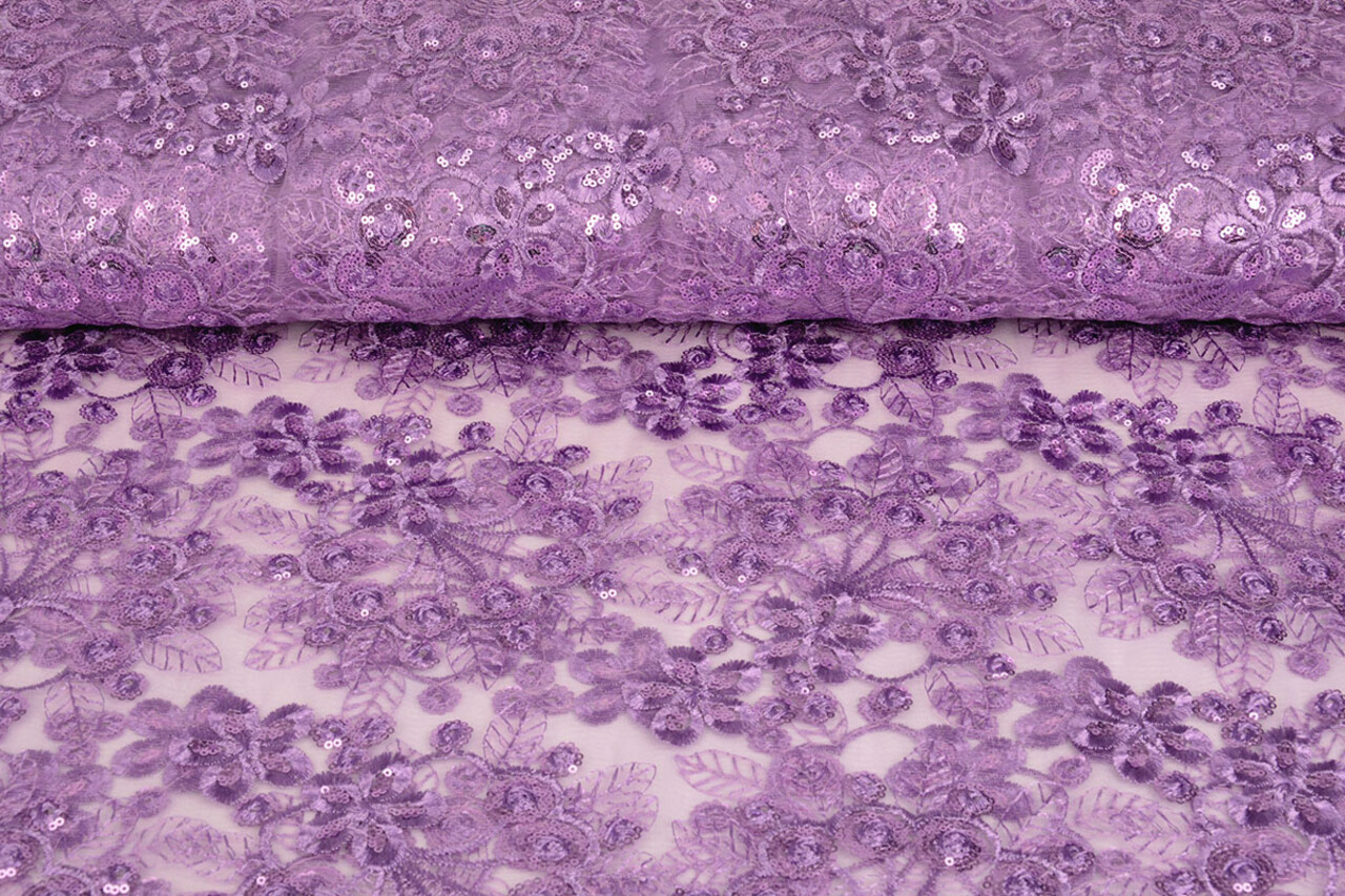 Mesh Geborduurd Pailletten Rosetta Lila Paars