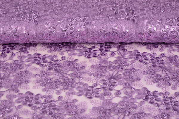 Mesh Geborduurd Pailletten Rosetta Lila Paars