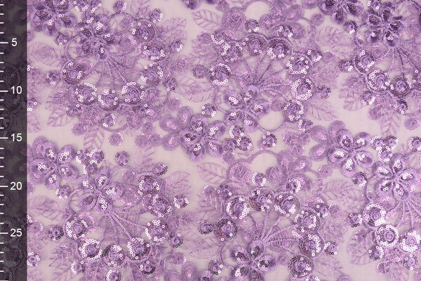 Mesh Geborduurd Pailletten Rosetta Lila Paars