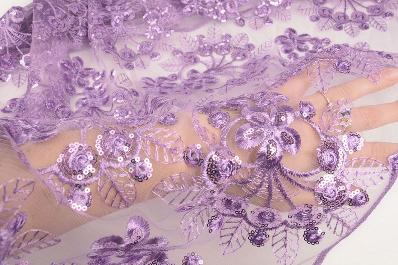 Mesh Embroidered Sequins Rosetta Lilac Purple