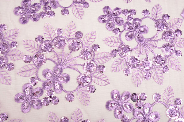 Mesh Geborduurd Pailletten Rosetta Lila Paars
