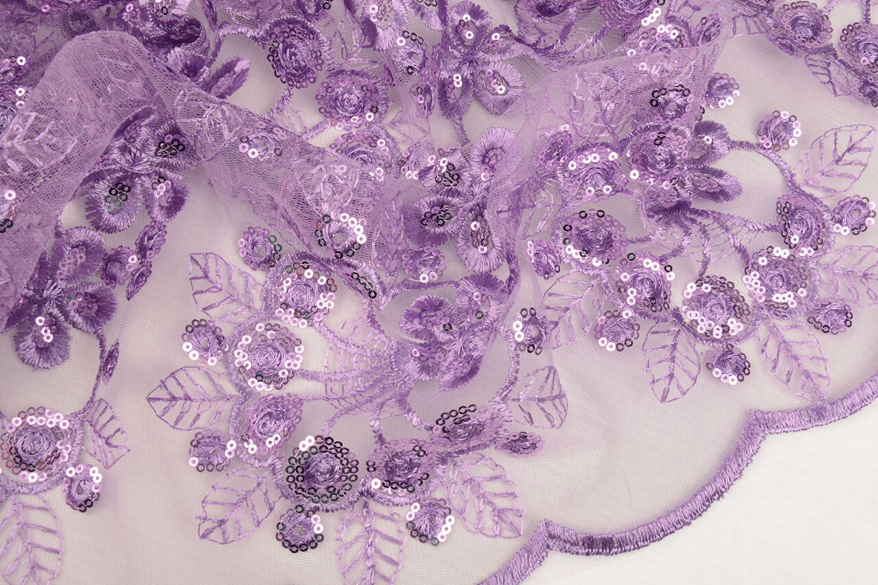Netz Bestickt Pailletten Rosetta Violett Lila