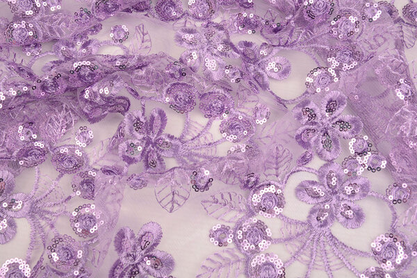 Mesh Geborduurd Pailletten Rosetta Lila Paars