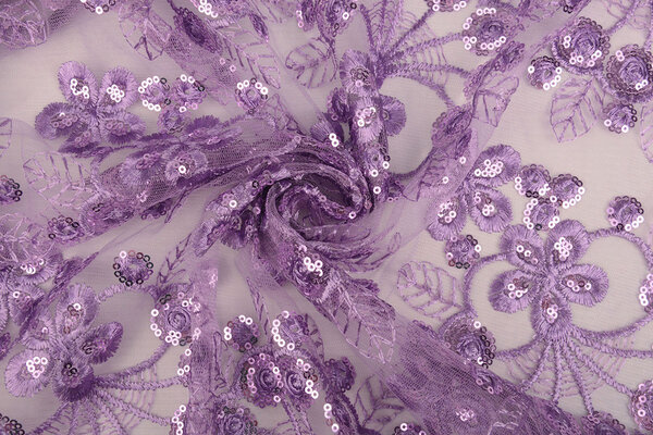 Netz Bestickt Pailletten Rosetta Violett Lila