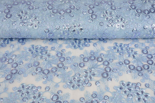 Malla Bordada con Lentejuelas Rosetta Denim Claro Azul