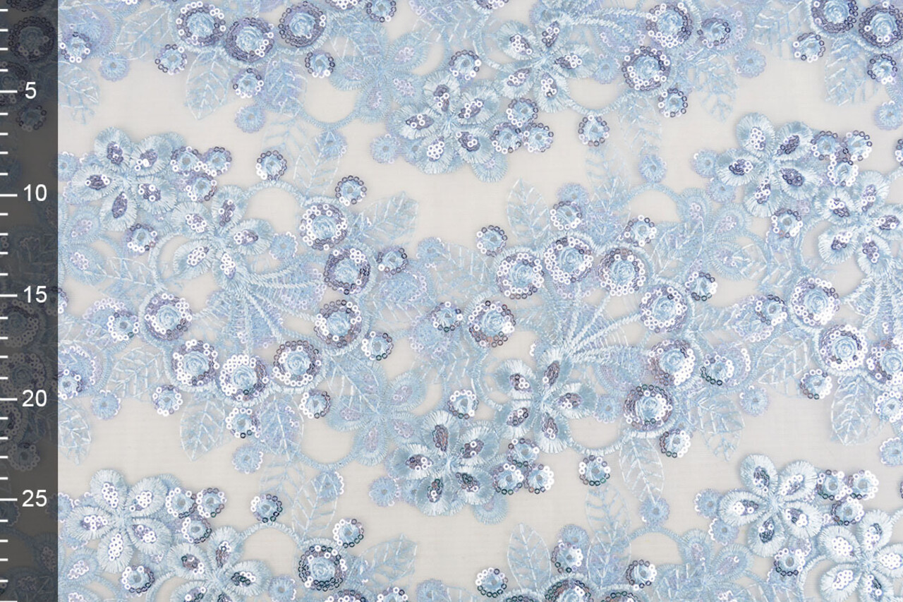 Malla Bordada con Lentejuelas Rosetta Denim Claro Azul