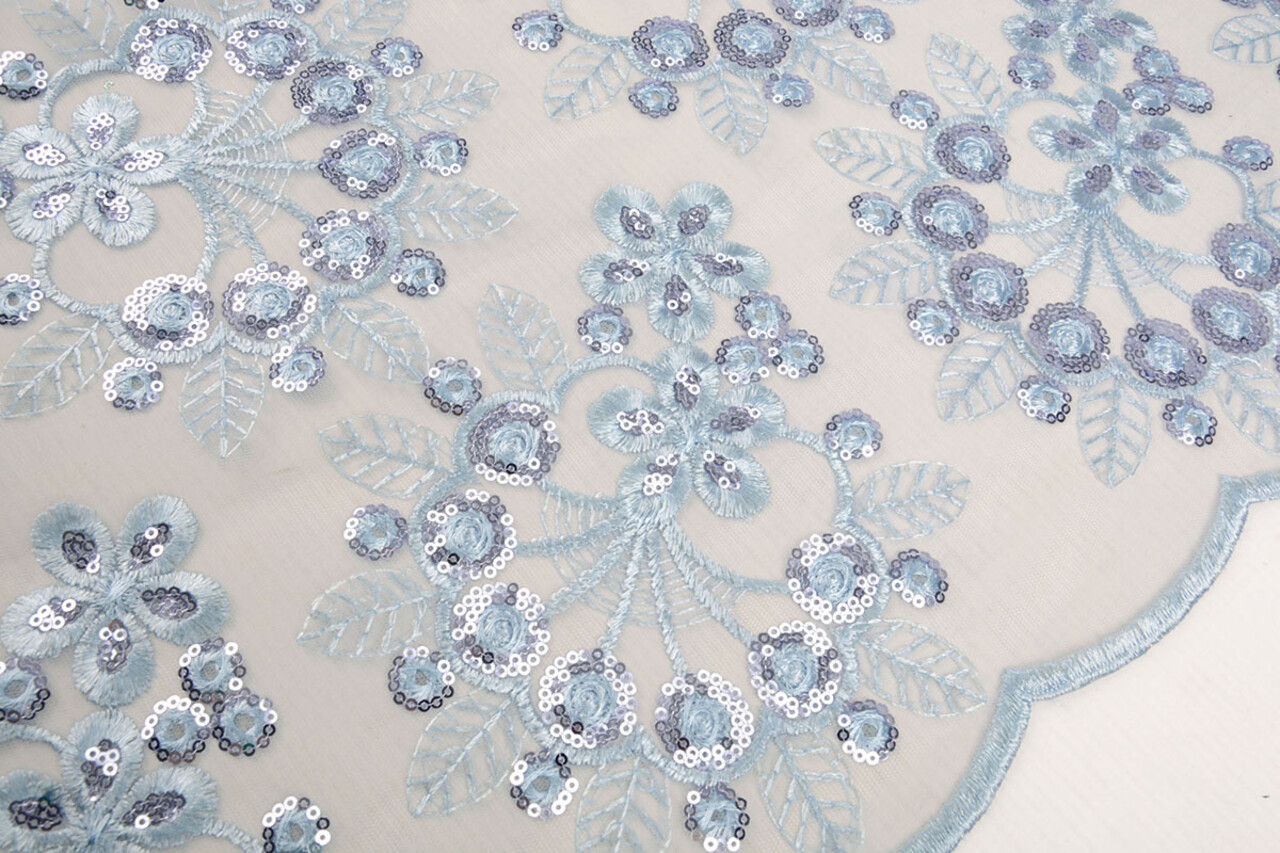 Malla Bordada con Lentejuelas Rosetta Denim Claro Azul