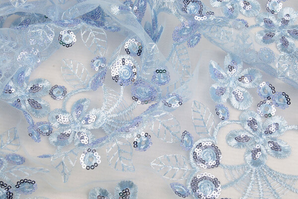 Mesh Geborduurd Pailletten Rosetta Licht Jeans Blauw