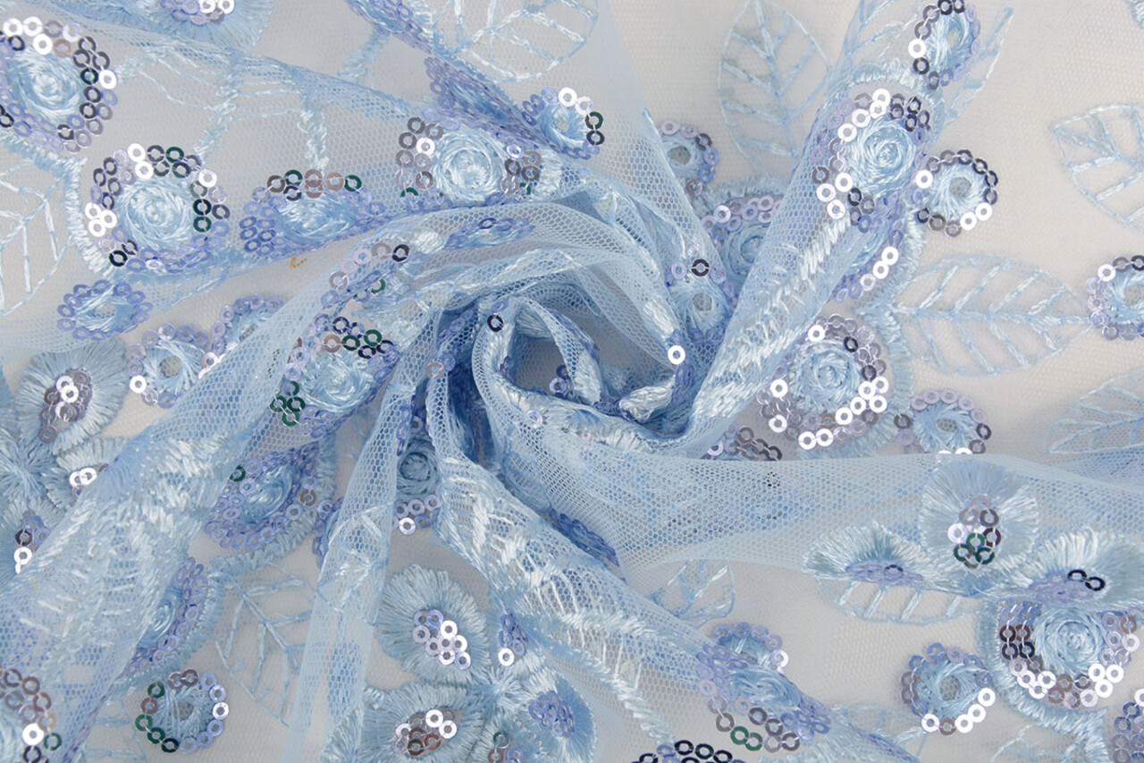 Résille Brodé Paillettes Rosetta Clair Bleu Jean Résille Brodé Paillettes Rosetta Clair Bleu Jean