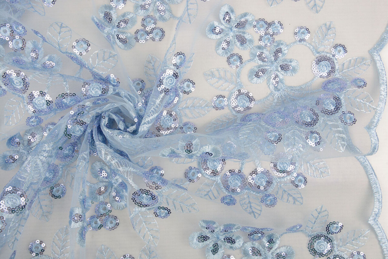 Malla Bordada con Lentejuelas Rosetta Denim Claro Azul