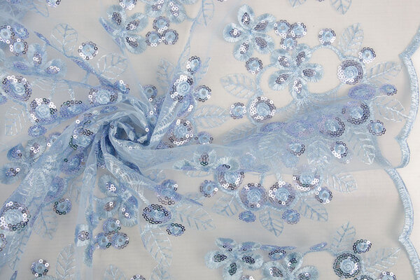 Mesh Geborduurd Pailletten Rosetta Licht Jeans Blauw