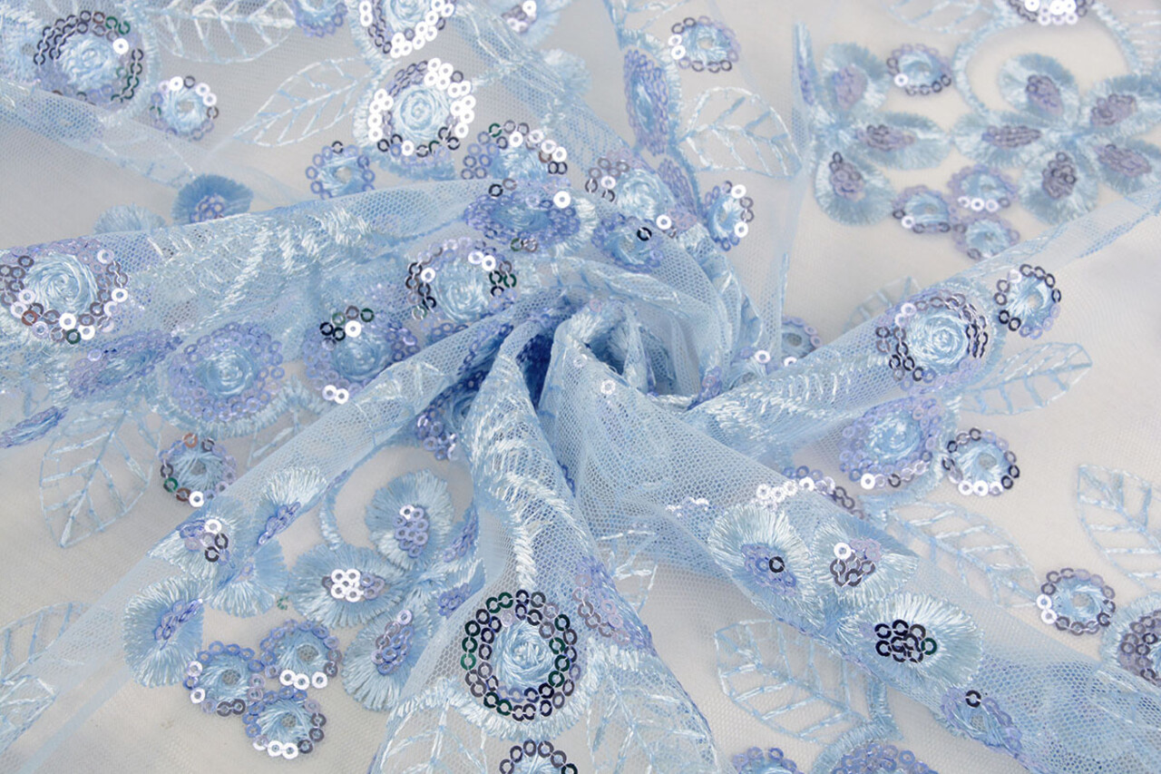 Résille Brodé Paillettes Rosetta Clair Bleu Jean Résille Brodé Paillettes Rosetta Clair Bleu Jean