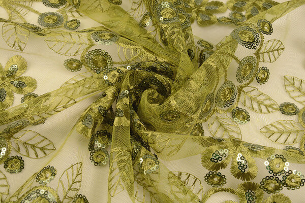 Résille Brodé Paillettes Rosetta Vert Mousse
