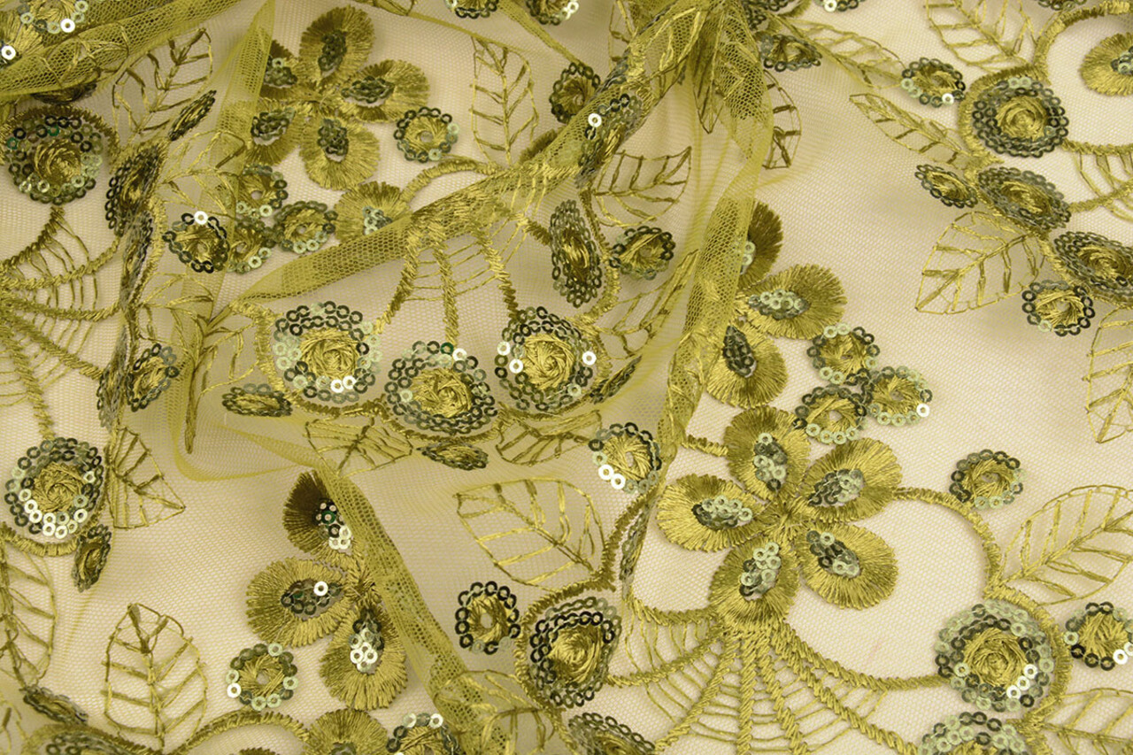Résille Brodé Paillettes Rosetta Vert Mousse