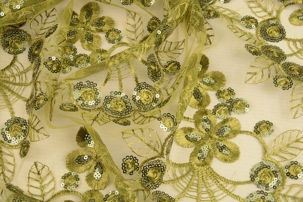 Résille Brodé Paillettes Rosetta Vert Mousse