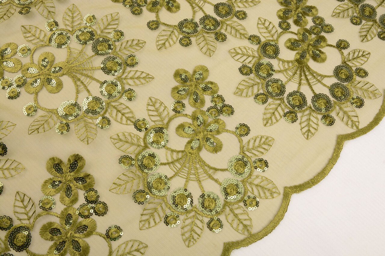 Mesh Embroidered Sequins Rosetta Moss Green