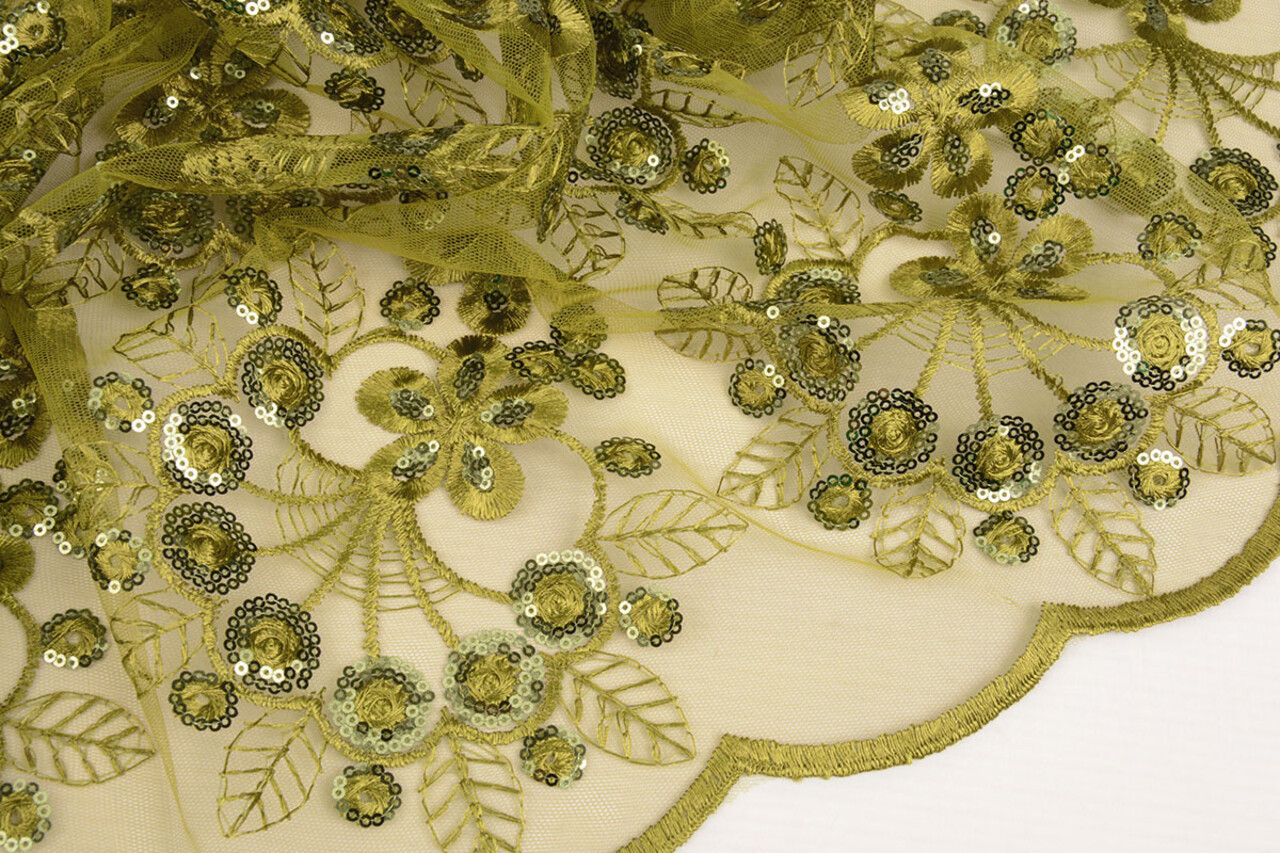 Résille Brodé Paillettes Rosetta Vert Mousse