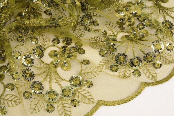 Mesh Geborduurd Pailletten Rosetta Mosgroen