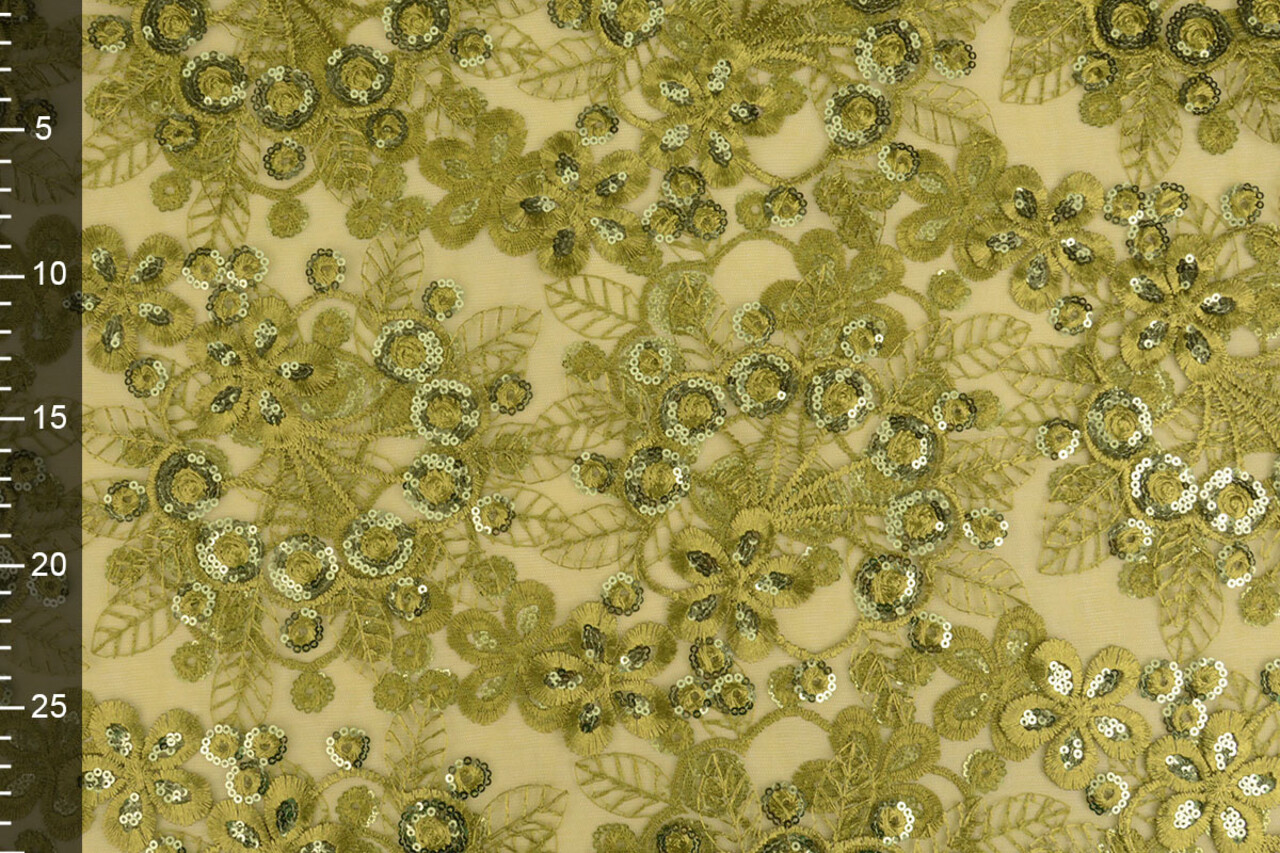 Mesh Ricamato Paillettes Rosetta Verde Muschio Mesh Ricamato Paillettes Rosetta Verde Muschio