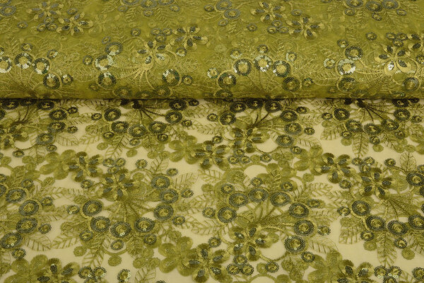 Malla Bordada con Lentejuelas Rosetta Verde Musgo