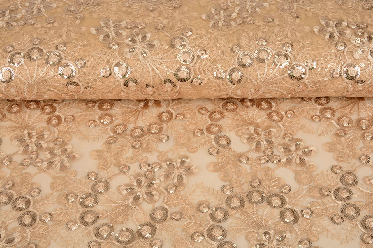 Mesh Embroidered Sequins Rosetta Champagne Beige