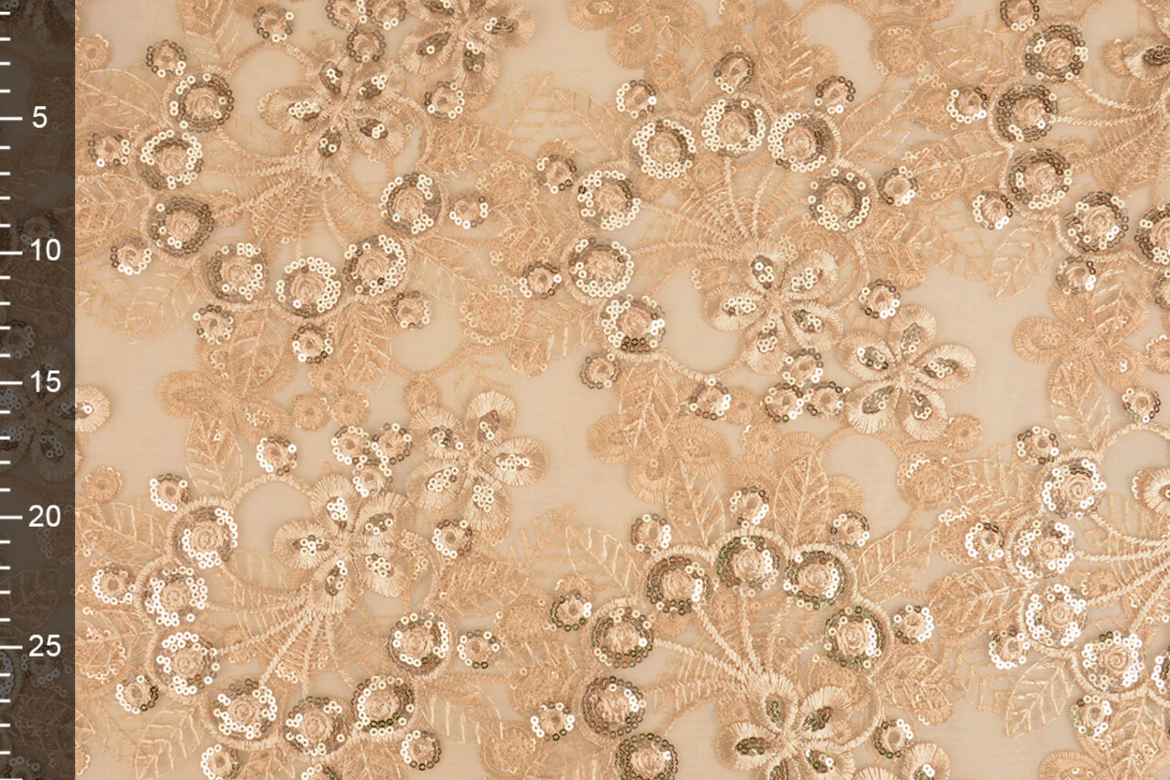 Malla Bordada con Lentejuelas Rosetta Champán Beige Malla Bordada con Lentejuelas Rosetta Champán Beige