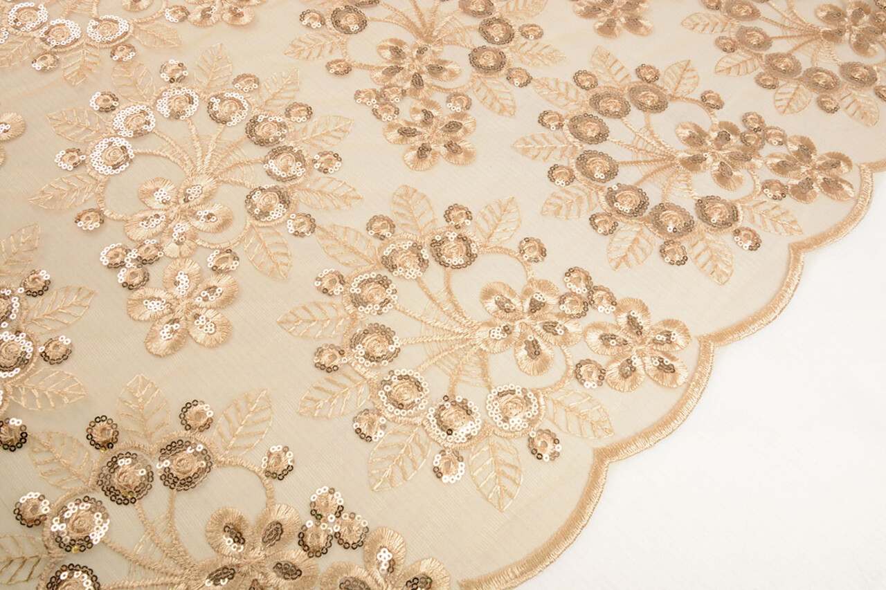 Mesh Embroidered Sequins Rosetta Champagne Beige