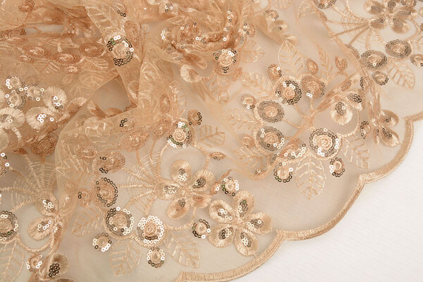 Mesh Ricamato Paillettes Rosetta Champagne Beige Mesh Ricamato Paillettes Rosetta Champagne Beige