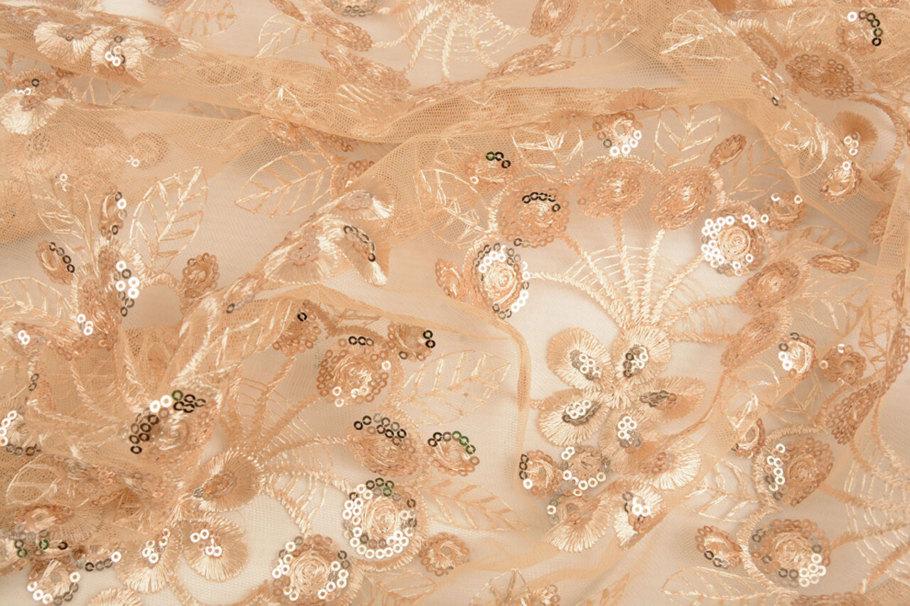 Mesh Geborduurd Pailletten Rosetta Champagne Beige