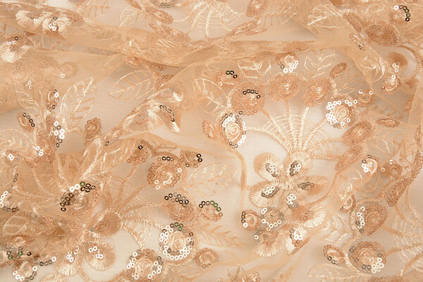 Mesh Embroidered Sequins Rosetta Champagne Beige