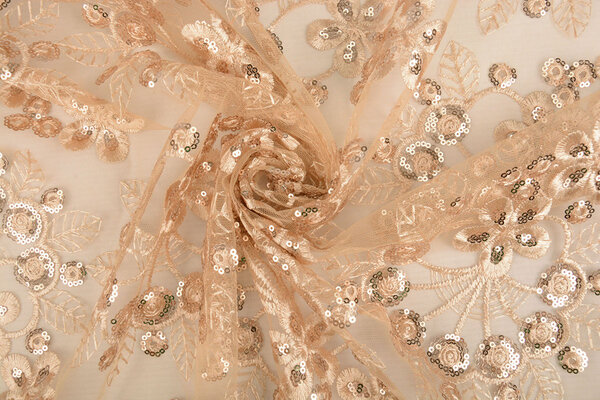 Mesh Ricamato Paillettes Rosetta Champagne Beige Mesh Ricamato Paillettes Rosetta Champagne Beige