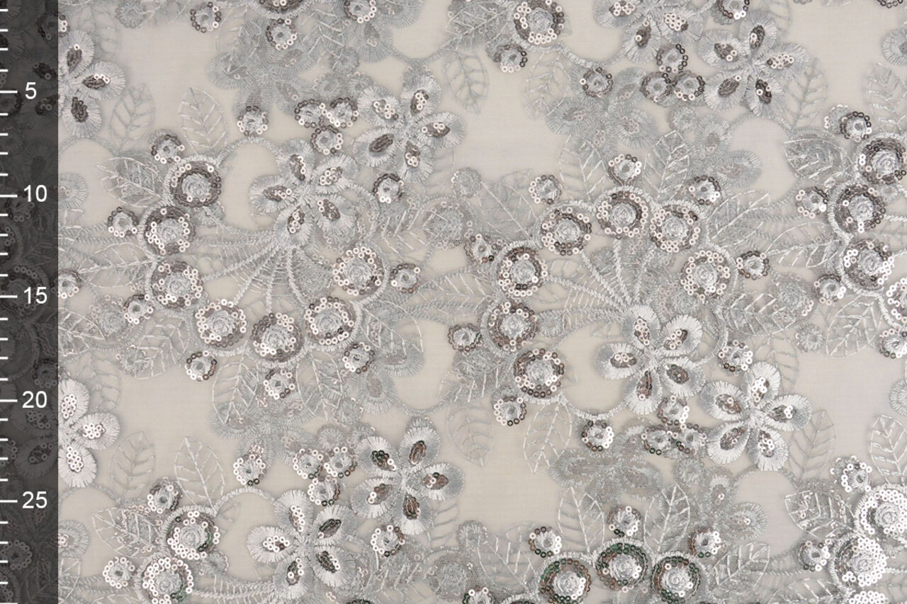 Mesh Embroidered Sequins Rosetta Grey