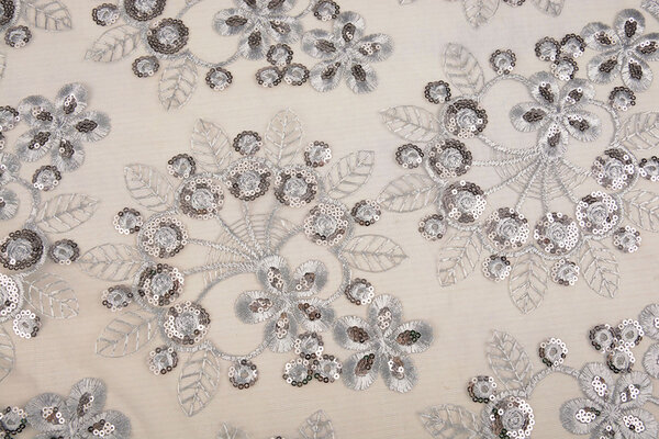 Mesh Ricamato Paillettes Rosetta Grigio Mesh Ricamato Paillettes Rosetta Grigio