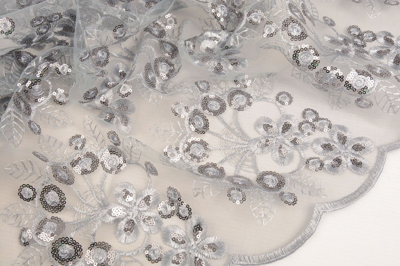 Mesh Embroidered Sequins Rosetta Grey