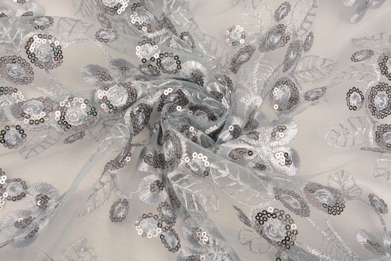 Mesh Embroidered Sequins Rosetta Grey