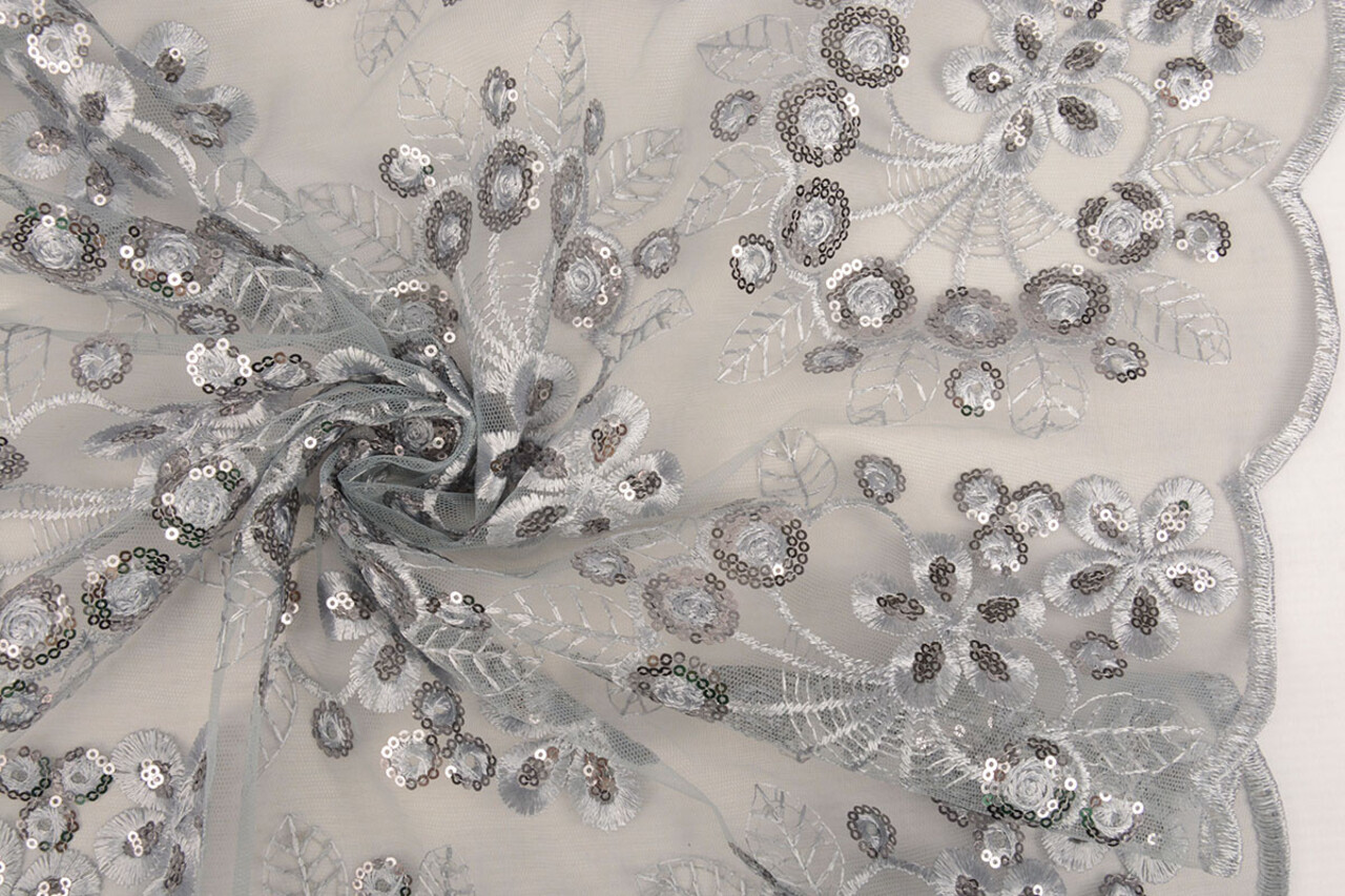 Mesh Embroidered Sequins Rosetta Grey