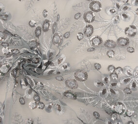 Netz Bestickt Pailletten Rosetta Grau