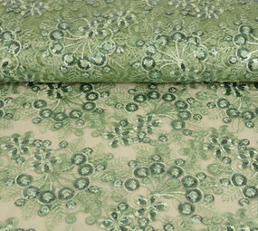 Mesh Ricamato Paillettes Rosetta Verde Antico Mesh Ricamato Paillettes Rosetta Verde Antico