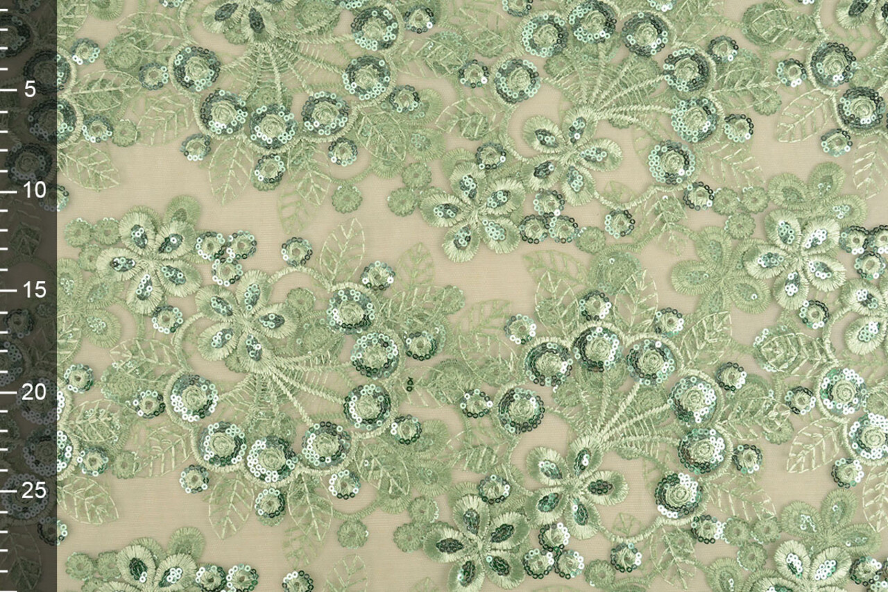 Malla Bordada con Lentejuelas Rosetta Verde Antiguo Malla Bordada con Lentejuelas Rosetta Verde Antiguo