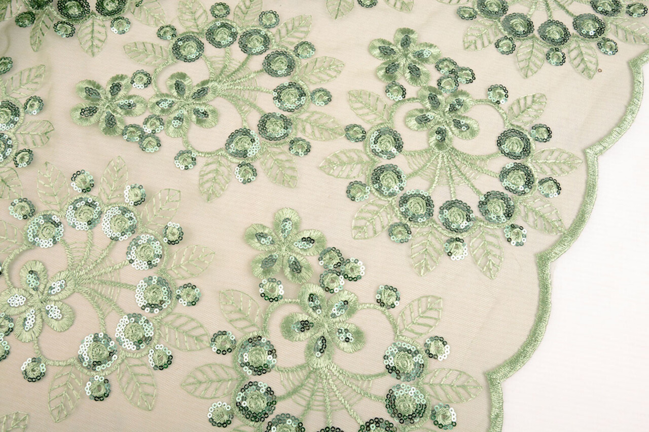 Malla Bordada con Lentejuelas Rosetta Verde Antiguo Malla Bordada con Lentejuelas Rosetta Verde Antiguo