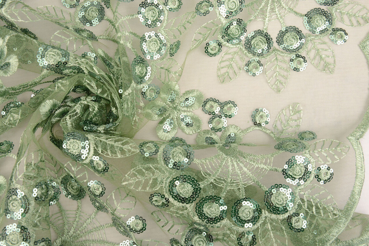 Résille Brodé Paillettes Rosetta Vert Ancien Résille Brodé Paillettes Rosetta Vert Ancien