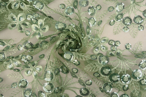 Mesh Geborduurd Pailletten Rosetta Oud Groen Mesh Geborduurd Pailletten Rosetta Oud Groen