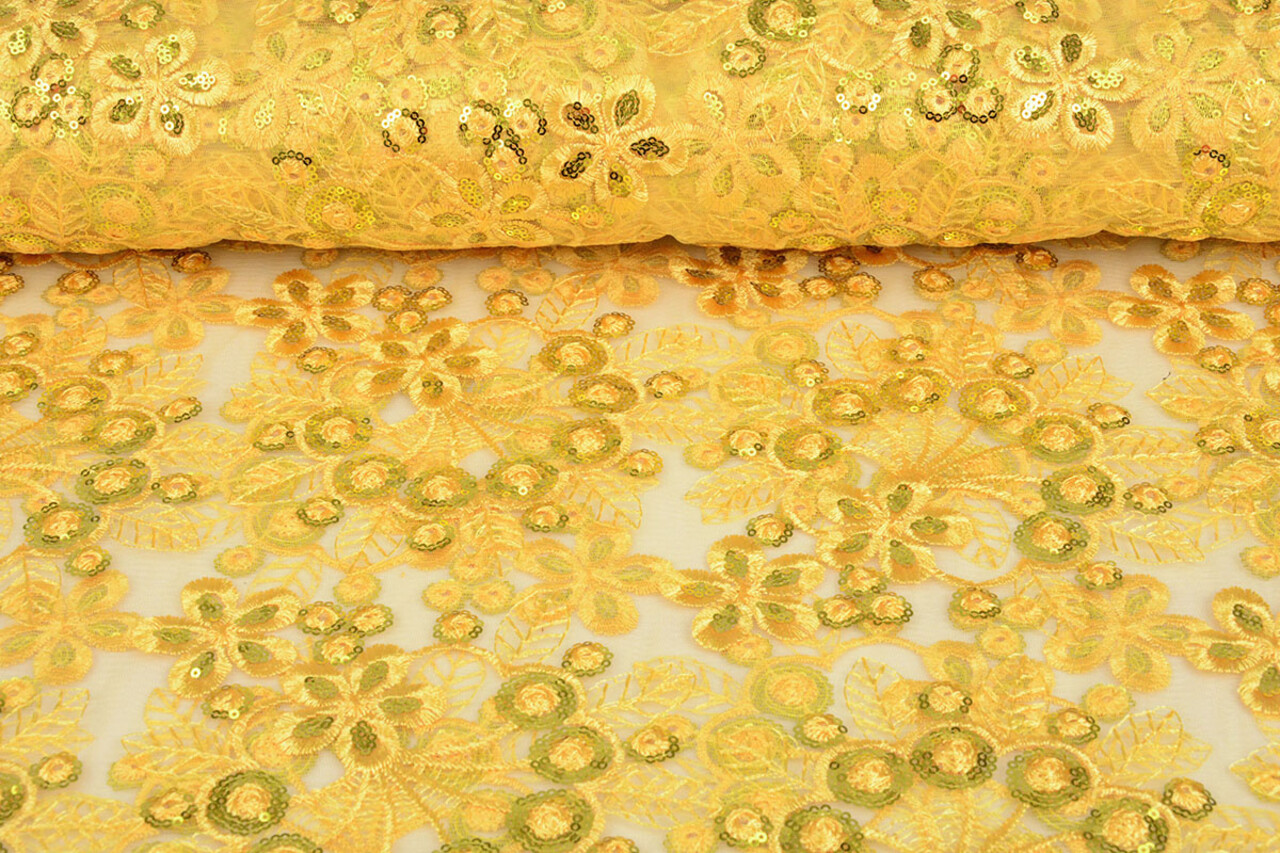 Malla Bordada con Lentejuelas Rosetta Amarillo Malla Bordada con Lentejuelas Rosetta Amarillo