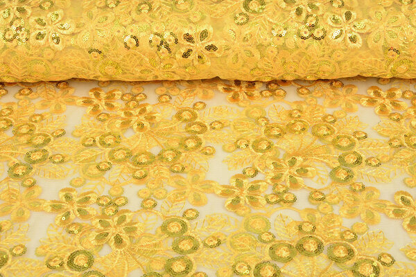 Malla Bordada con Lentejuelas Rosetta Amarillo Malla Bordada con Lentejuelas Rosetta Amarillo