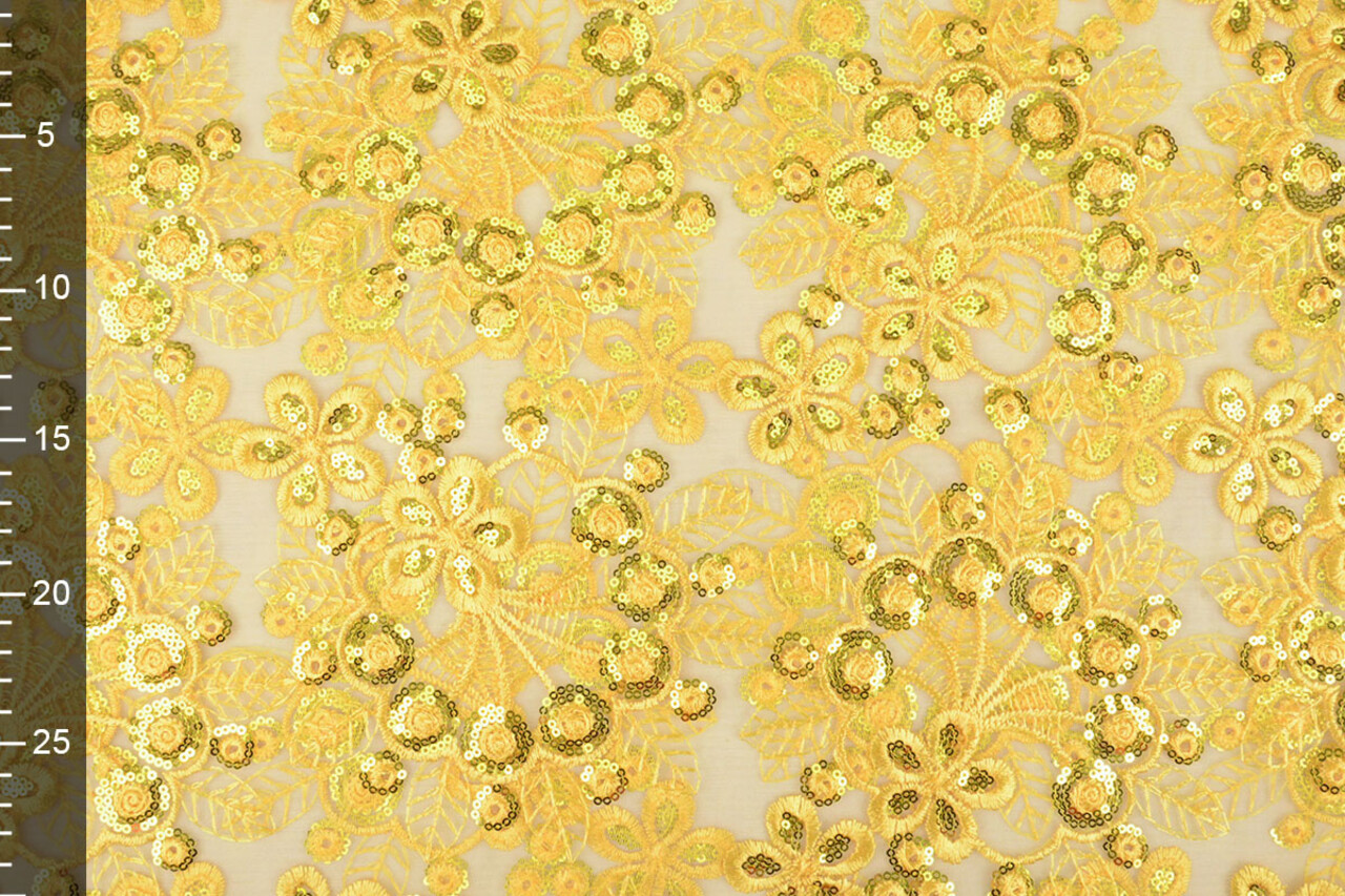 Mesh Ricamato Paillettes Rosetta Giallo Mesh Ricamato Paillettes Rosetta Giallo