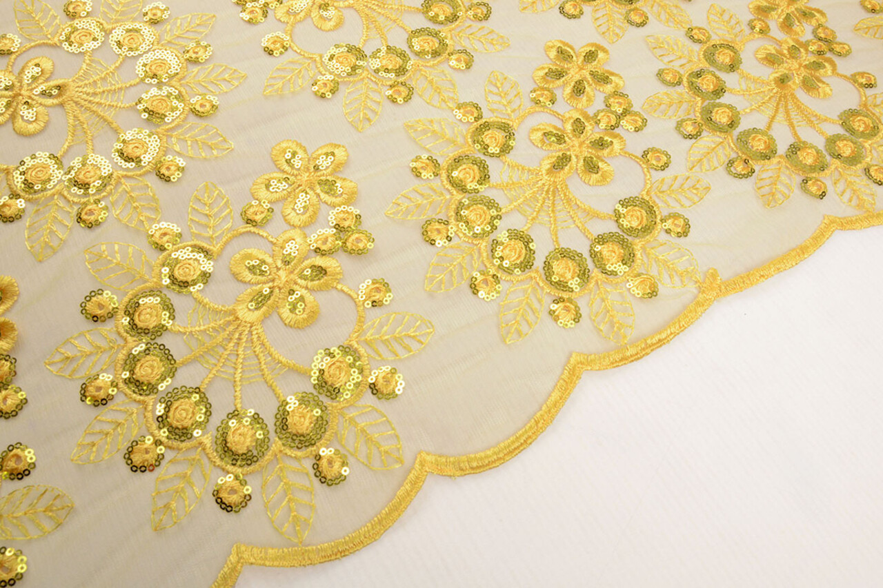 Malla Bordada con Lentejuelas Rosetta Amarillo Malla Bordada con Lentejuelas Rosetta Amarillo