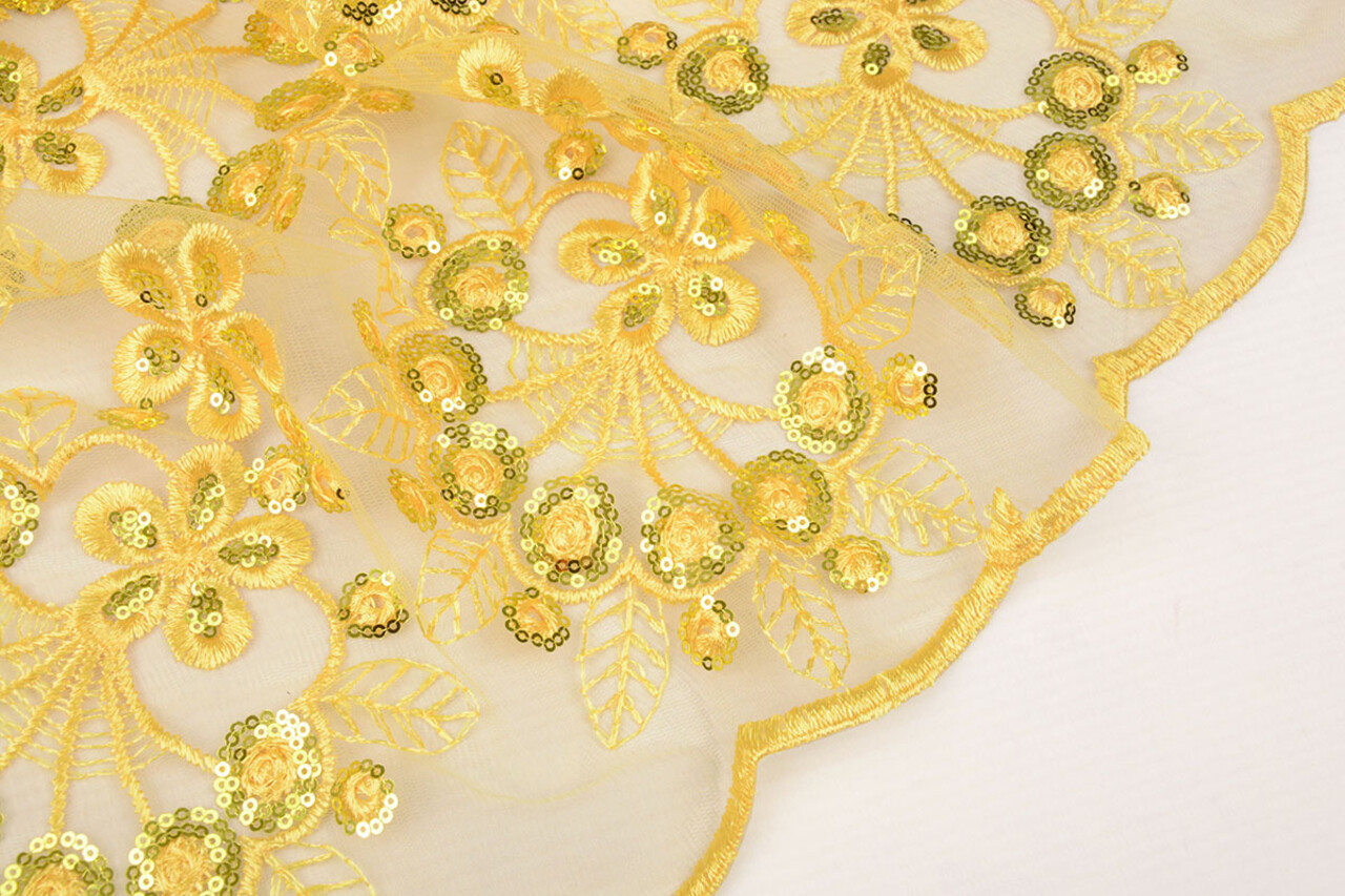 Malla Bordada con Lentejuelas Rosetta Amarillo Malla Bordada con Lentejuelas Rosetta Amarillo