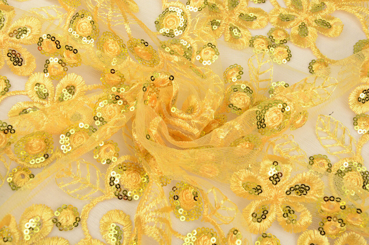Mesh Embroidered Sequins Rosetta Yellow
