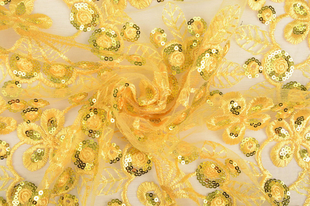 Mesh Embroidered Sequins Rosetta Yellow
